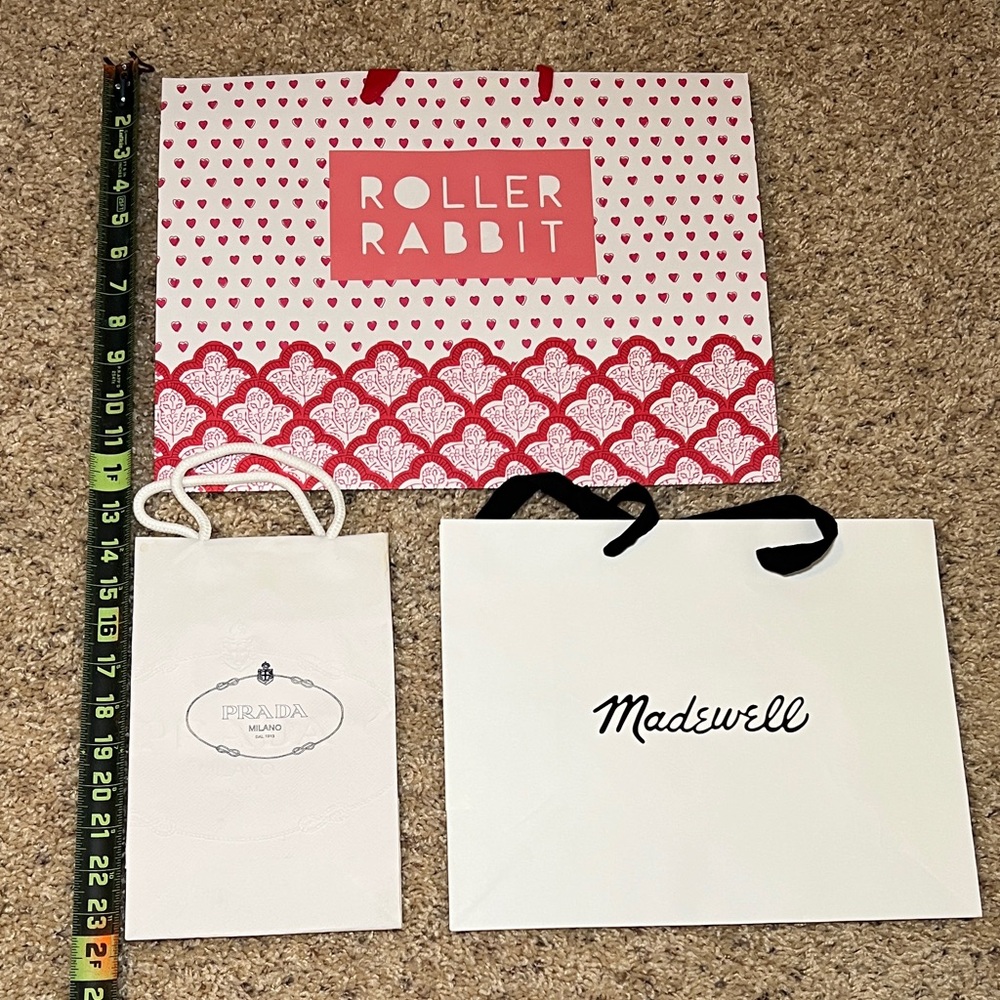 Prada, Roller Rabbit, and Madewell Shopping Bags